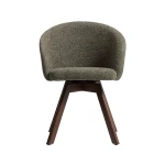 Chaise giratoire Marvin en chenille verte et pieds en chêne finition noyer - 6