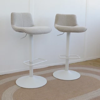 tabouret réglable Zenda - chenille beige et blanc mat - seconde vie (Lot de 3)