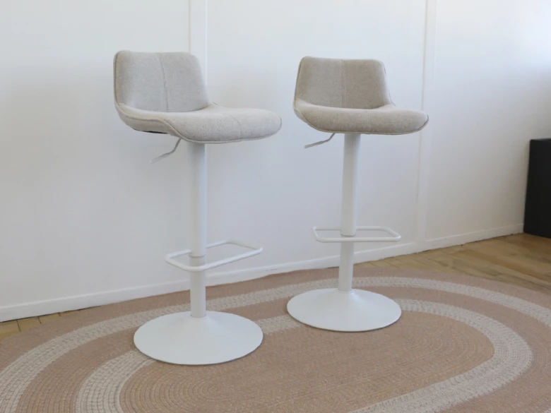 tabouret réglable Zenda - chenille beige et blanc mat - seconde vie (Lot de 3)