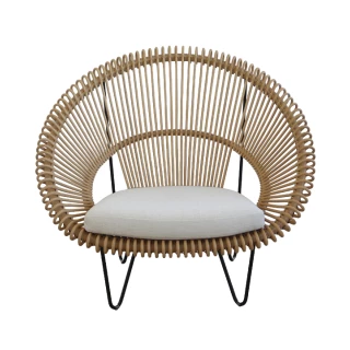 Vincent Sheppard - fauteuil lounge Cruz Cocoon - rotin naturel et coussin client - seconde vie