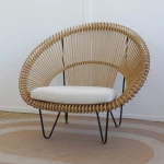 Vincent Sheppard - fauteuil lounge Cruz Cocoon - rotin naturel et coussin client - seconde vie - 4