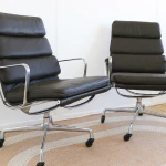 Vitra - fauteuil Soft Pad EA 216 - cuir marron et aluminium - seconde vie (Lot de 2) - 2