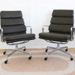 Vitra - fauteuil Soft Pad EA 216 - cuir marron et aluminium - seconde vie (Lot de 2) - 3