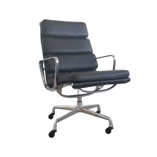 Vitra - fauteuil Soft Pad EA 216 - cuir marron et aluminium - seconde vie (Lot de 2)