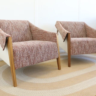 Porada - fauteuil Ara - tissu brique, cuir blanc cassé et noyer clair - seconde vie (Lot de 2)