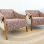 Porada - fauteuil Ara - tissu brique, cuir blanc cassé et noyer clair - seconde vie (Lot de 2) - 2
