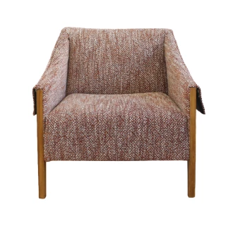 Porada - fauteuil Ara - tissu brique, cuir blanc cassé et noyer clair - seconde vie (Lot de 2)