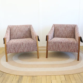 Porada - fauteuil Ara - tissu brique, cuir blanc cassé et noyer clair - seconde vie (Lot de 2)