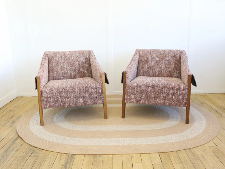 Porada - fauteuil Ara - tissu brique, cuir blanc cassé et noyer clair - seconde vie (Lot de 2)